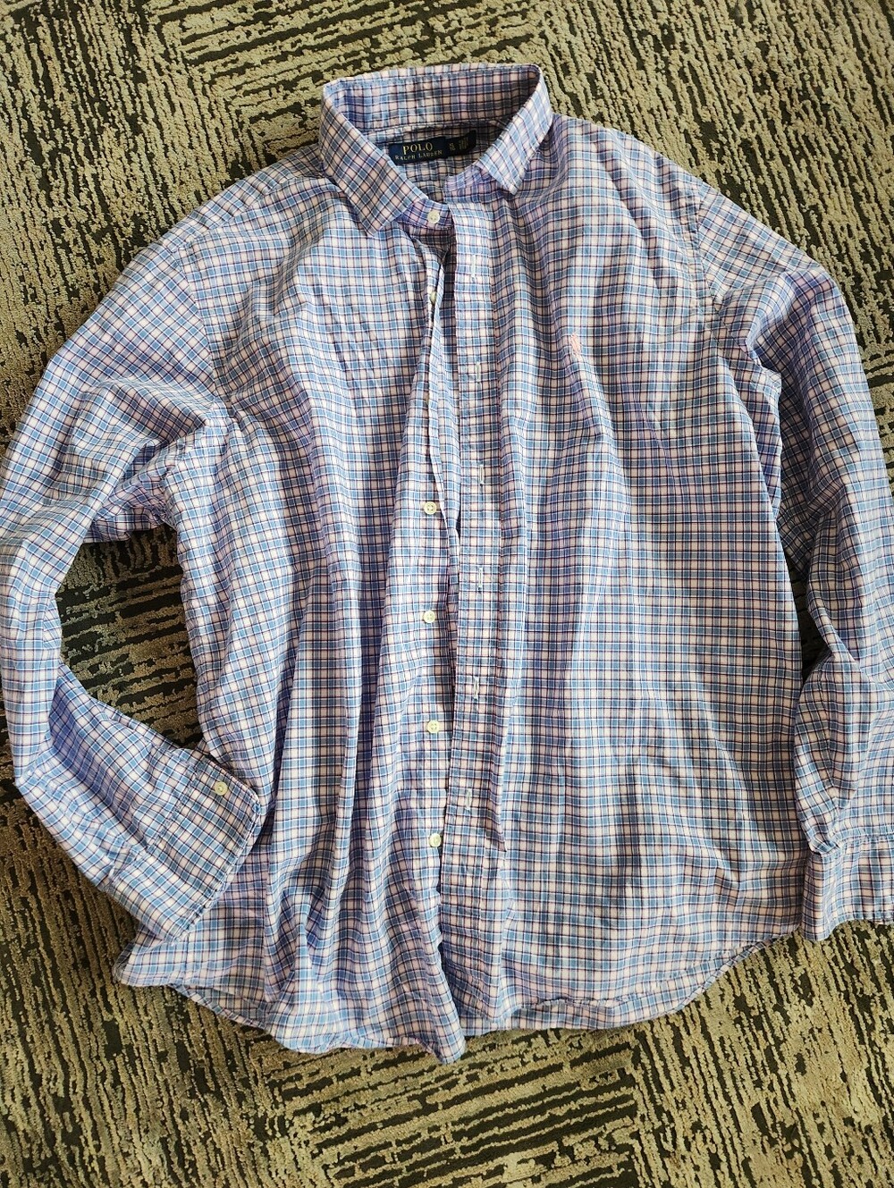 Polo Ralph Lauren Men's Blue and Pink Check Button-Down Shirt, Size XL